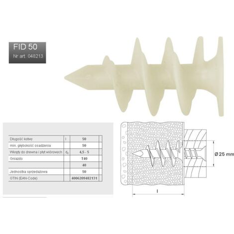 Fischer – Fixation isolante FID 50 – Lot de 50 pièces – Pour panneaux en polystyrène et polyuréthane – Montage sans pré-perçage