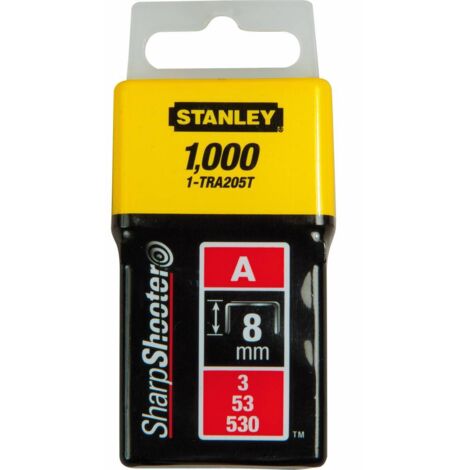 Stanley – Agrafeuse-cloueuse à main 1TRA205T – Lot de 1000 agrafes 8 mm – Pour bois dur et teck – Utilisation avec agrafeuses électriques