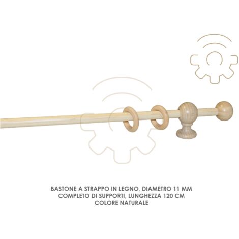 Idroweb – Tringle à rideau coulissante en bois naturel 11 mm – Longueur 120 cm – Supports inclus pour installation facile – Élégante et durable