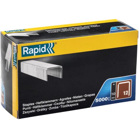 RAPID - Agrafes en fil plat, n°12/10mm - Boîte carton 5000 - Fixation de textile ou de tapisserie, décoration, bois tendre, utilisation avec agrafeuse pneumatique Rapid - (40100519)