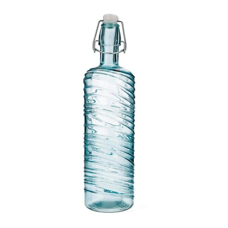 QUID botella hermetica redonda azul 1 l , Botella hermética redonda azul 1 litroFabricada en vidrio de alta calidad con relieves orgánicosFácil de limpiarReciclable y e