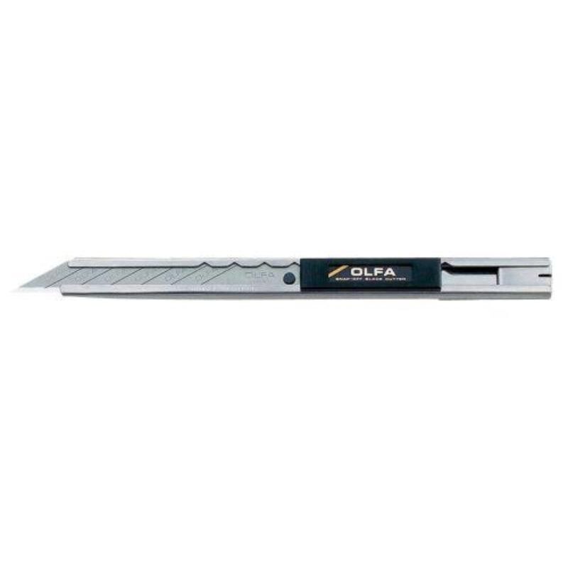 olfa-sac-1-cxfater con bloqueo automático, mango de acero inoxidable y cuchilla de 9 mm de ángulo de corte 30