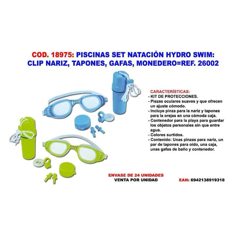 MIBRICOTIENDA piscinas set natacion clip nariz, tapones, gafas, monedero 26002