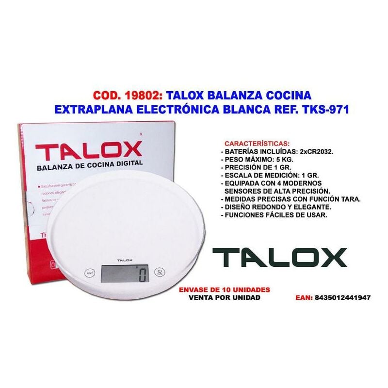 MIBRICOTIENDA talox balanza cocina extraplana electro blan 1 gr a 5 kg tks-971