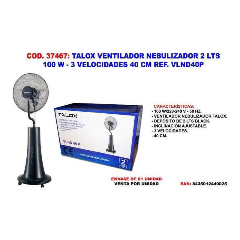 Talox Ventilador Nebulizador 2 lts.100w 3vel.40cm vlnd40pfs1619 fs1619r