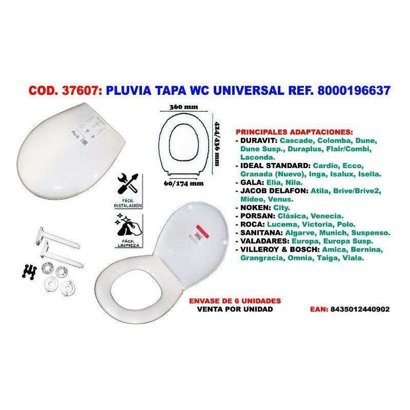 MIBRICOTIENDA pluvia tapa wc pp amortiguada universal 30702.45