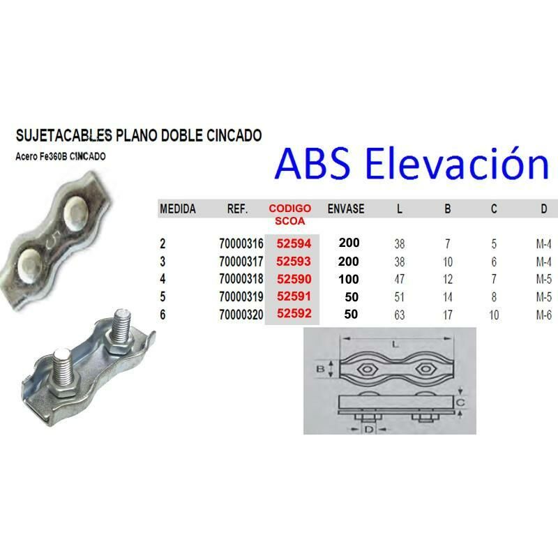 Pack 2 sujetacables de acero cincado