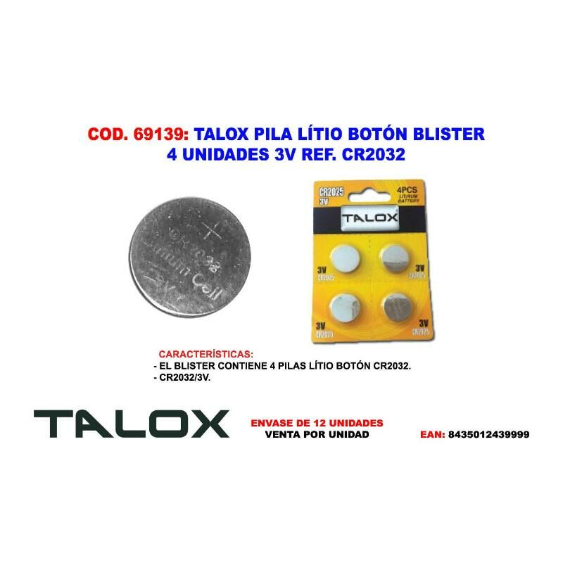 MIBRICOTIENDA talox pila litio boton blister 4 unds 3v cr2032