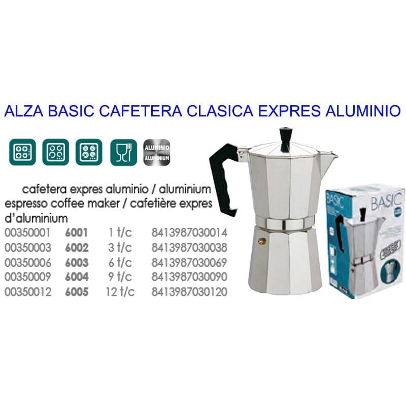 MIBRICOTIENDA alza basic cafetera clasica expres aluminio 9 tazas 6004