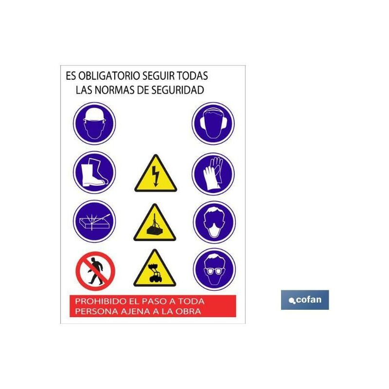 COFAN cartel de obra en glasspack 500x700mm , Cartel de obra en glasspack 0,7 mm. Es obligatorio seguir todas las normas de seguridad. Prohibido el paso a toda persona ajena a esta