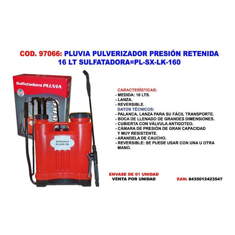 MIBRICOTIENDA pluvia pulv.presion retenida 16 lt sulfatadora pl-sx-lk-160