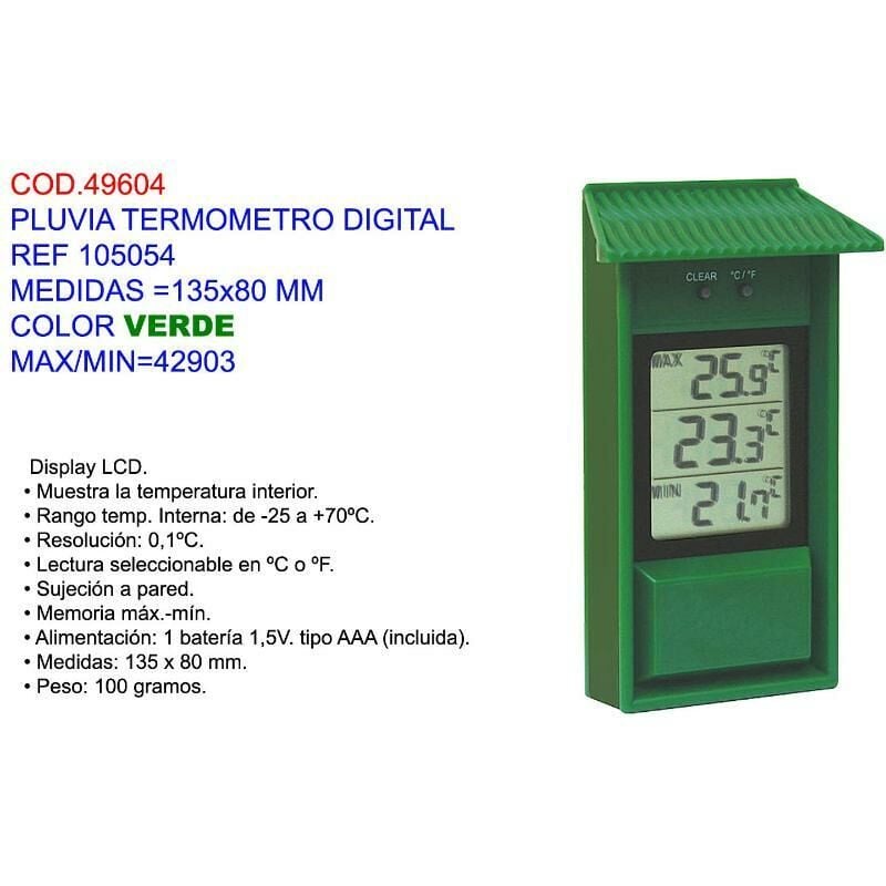 MIBRICOTIENDA pluvia termometro digital 105054 135x80 mm verde max-min 42902