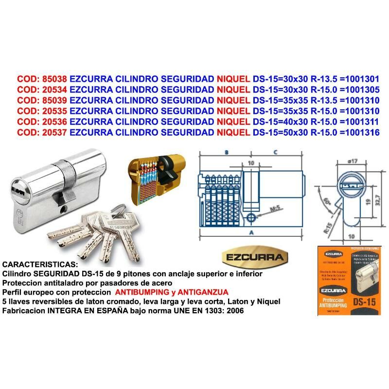 ezcurra cilindro seguridad niquel ds-15 30x30 r-15. antibumping