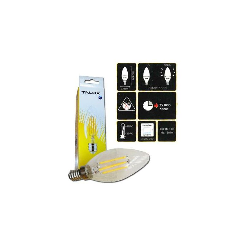 MIBRICOTIENDA talox bombilla led filamento vela c-37 e14 4 w 3000k 400 lumen