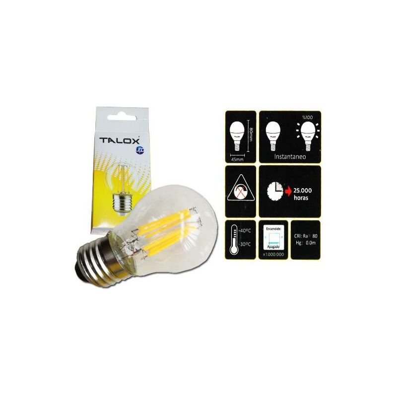 MIBRICOTIENDA talox bombilla led filamento esferica g45 e14 4w 3000k 400 lumen