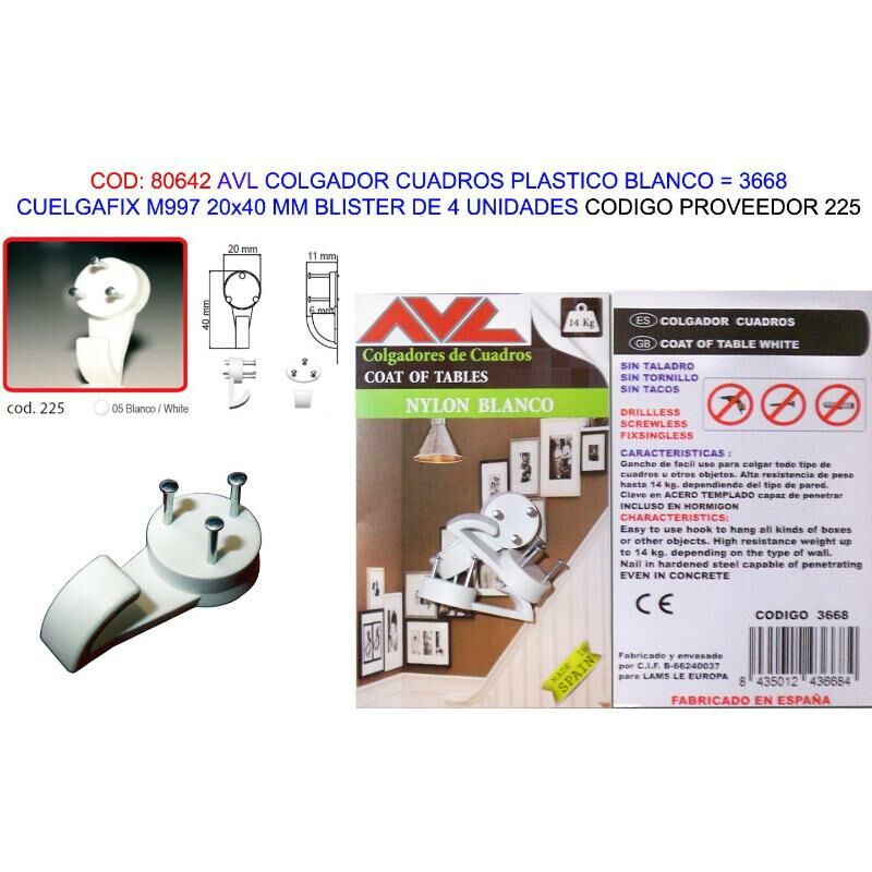 Colgador Adhesivo Blanco Bl.4 Unidades