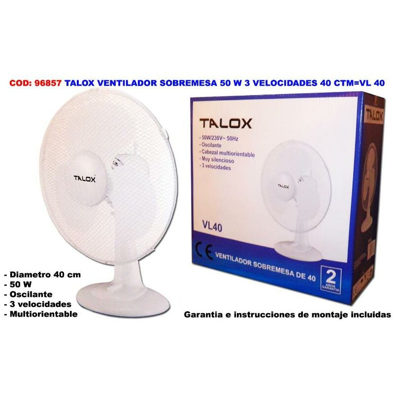 MIBRICOTIENDA talox ventilador sobremesa 50 w 3 velocidades 40 ctm vl40-ft40a