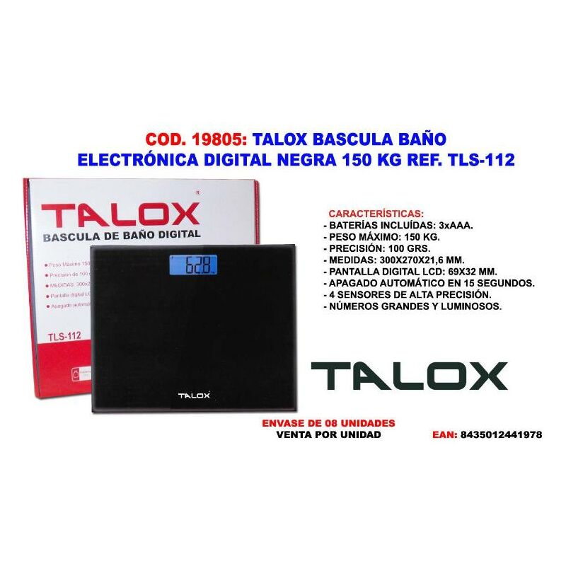 MIBRICOTIENDA talox bascula baño electronica digital negra 150 kg tls-112