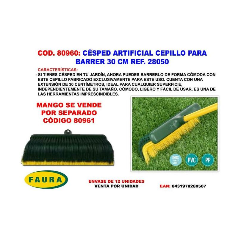 MIBRICOTIENDA cesped artificial cepillo para barrer 30 cm 28050