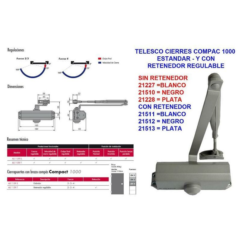 Cierrapuertas TELESCO 22-AT50 F-2 Brazo retenedor