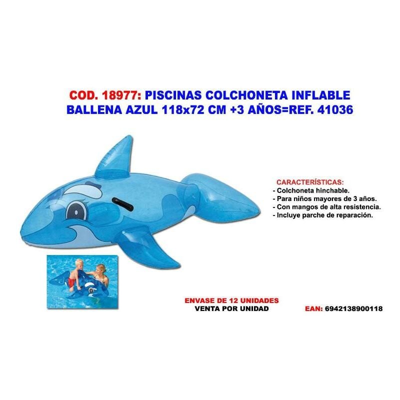 MIBRICOTIENDA piscinas colchoneta inflable ballena azul 118x72 cm+3 años 41037