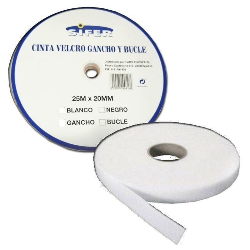 Cinta de VELCRO® adhesivo blanco / negro 20 mm - Rollo 25 metros