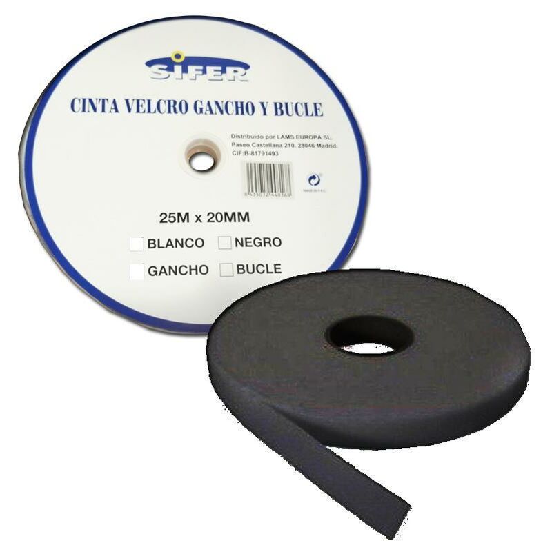 Velcro con adhesivo de doble cara, 50 mm x 1 m, color negro