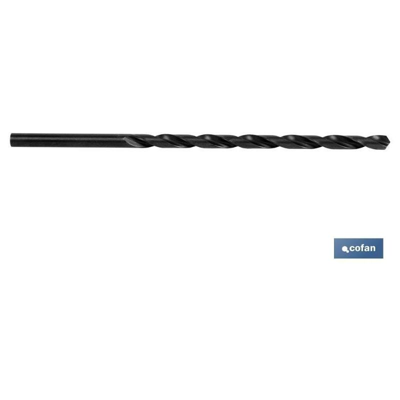 COFAN broca hss extralarga 9,5x250 mm. , Brocas extralargas en acero rápido rectificadas HSS DIN 338N 118º. Para acero y hierro. Color negro