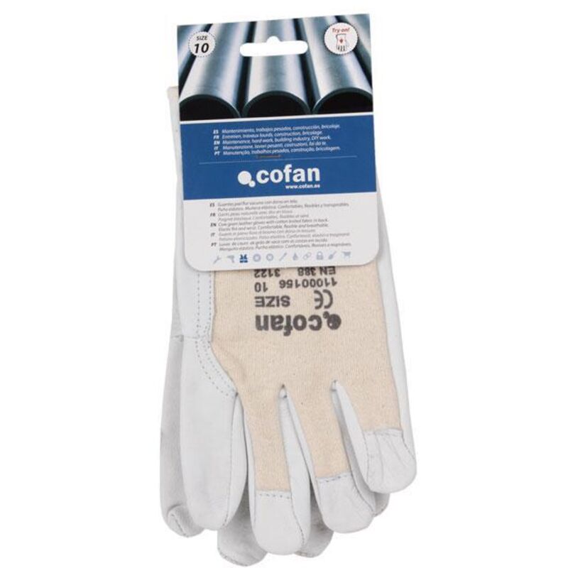 Guantes de vacuno con dorso de tela | Cierre de velcro | Muñequera