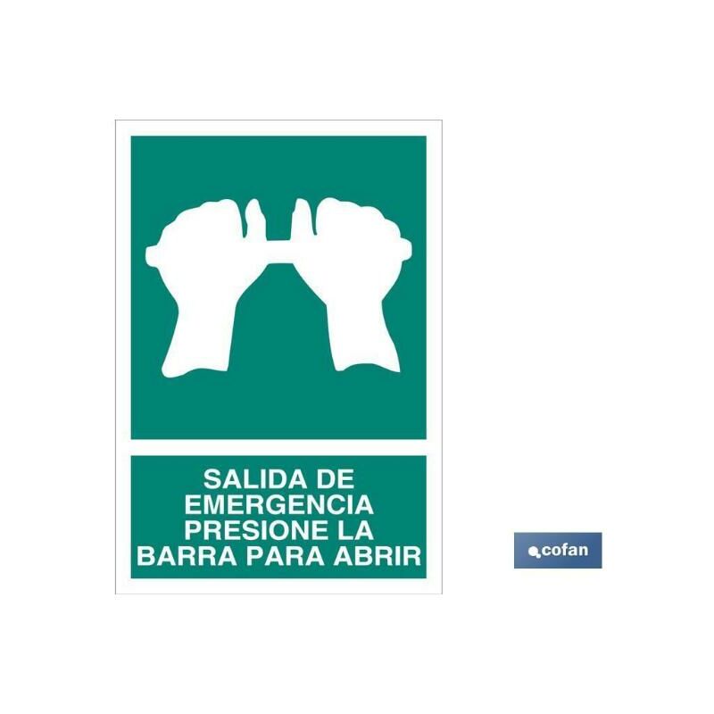 señal luminiscente 420x297mm. salida de emergencia presione la barra para abrir