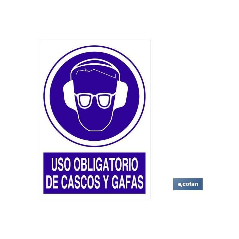 PLIMPO señal adhesivo 297x210mm. uso obligatorio de cascos y gafas