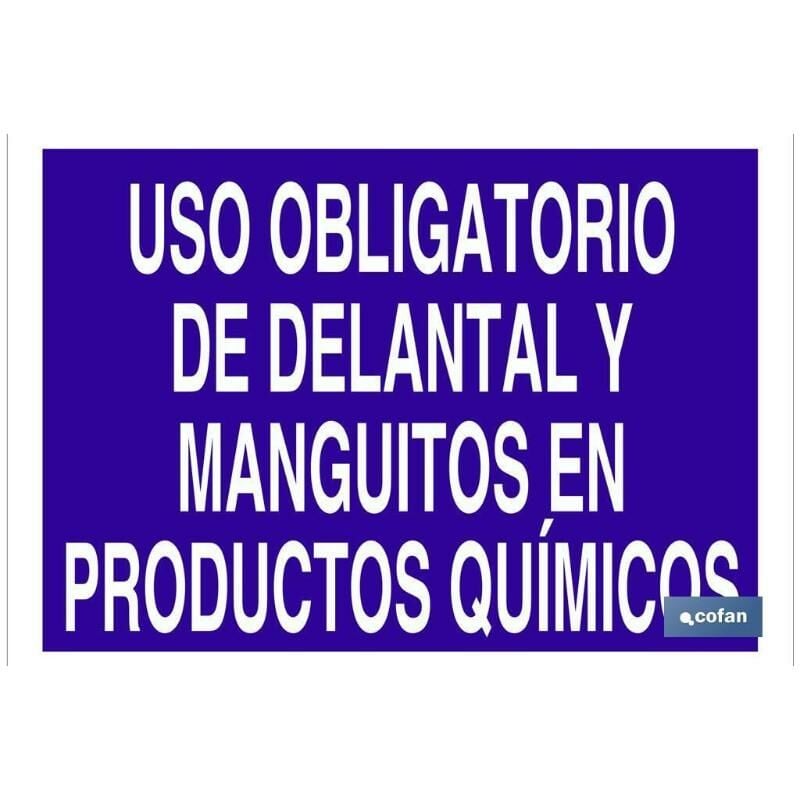 PLIMPO señal poliestireno 297x210 uso obligatorio de delantal y manguitos en productos químicos