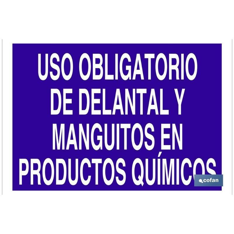 PLIMPO señal poliestireno 420x297 uso obligatorio de delantal y manguitos en productos químicos