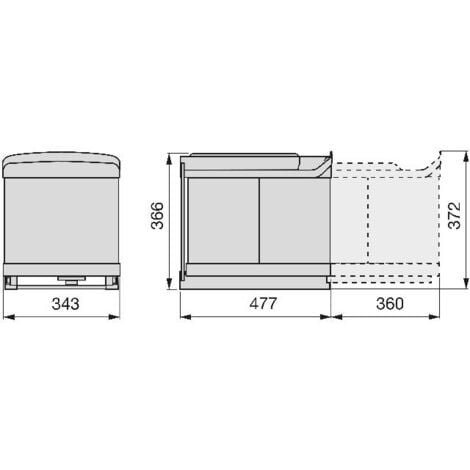 emuca contenedor de reciclaje para fijación inferior y extracción automática en mueble de cocina 2x16litros, plástico y acero inoxidable