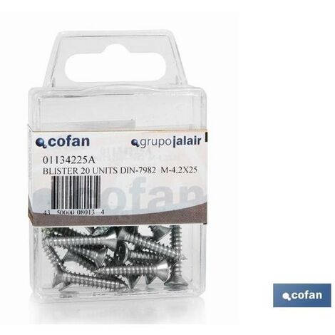 COFAN blíster de 20 uds. din-7982 m-48x19 venta unitaria , Tornillo Roscachapa Cabeza Avellanada Phillips DIN 7982 Blíster Estándar