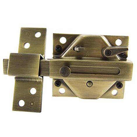 WURKO cerrojo seguridad 2830-85mm latonado 5 ll , Cerrojo Seguridad Latonado envejecido con bombillo redondo de 5cm de largo Con condena, sin picaporte Con llave exterior y