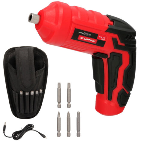 WOLFPACK LINEA PROFESIONAL Atornillador 4V con LED, Funda, 5 Destornilladore