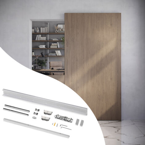 emuca kit de herrajes para una puerta corredera colgada de madera wall con cierre suave, acero y aluminio y plástico (1/5)