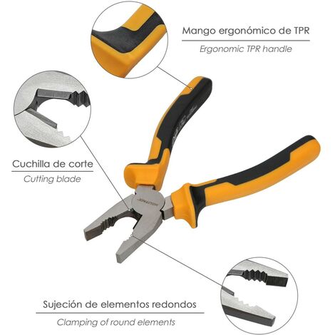 Alicate universal reforzado, Alicate para electricista con mango  ergonómico, Medidas del alicate: 200 mm