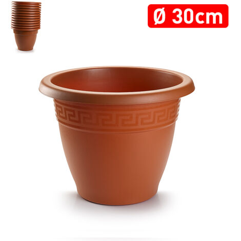 PLASTICFORTE maceta redonda 30x30x23,5cm marron 11274 , Maceta redonda 30 x 30 x 23,5 cm. 11275Fabricada en plástico de alta calidadIncluye cenefa de decoraciónColor ma (1/3)