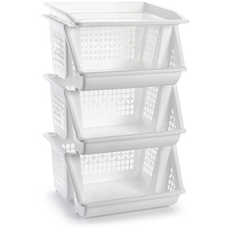 PLASTICFORTE verdulero apilable 3 pisos blanco , Verdulero apilable 3 pisos blancoFabricado en plástico de alta resistenciaFácil del limpiarPerfecto para su cocinaC