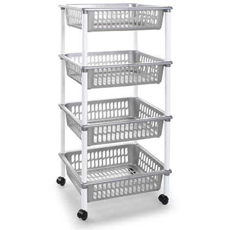 PLASTICFORTE verdulero con ruedas 4 pisos plata , Verdulero con ruedas 4 pisos plataFabricado en plástico de alta resistenciaFácil del limpiarPerfecto para su cocina