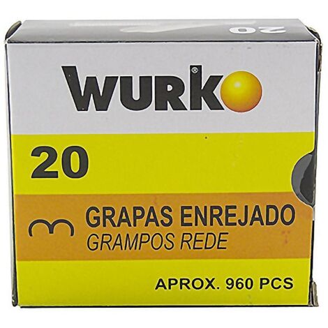 WURKO grapas enrejado galvaniz. 20mm. 960ud caja , Grapas enrejado WK20Indicada para sujeción de vallas y enrejados. - Caja de 960 unidades.