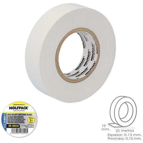 cinta aislante profesional blanca espesor 0.13 mm. ancho 19 mm. rollo 25  metros cinta electricista, cinta