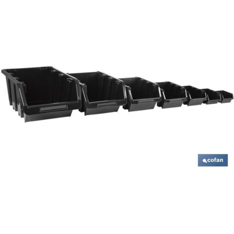 COFAN gaveta negra 390 x 240 x 180 mm , Gaveta apilable, disponible en color negro, para guardar elementos. Cuenta con una gran apertura para un crear un acceso más fácil al conten