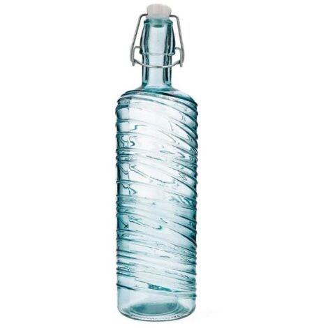 QUID botella hermetica redonda azul 1 l , Botella hermética redonda azul 1 litroFabricada en vidrio de alta calidad con relieves orgánicosFácil de limpiarReciclable y e