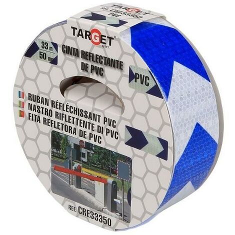 cinta adhesiva reflectante de flecha. pvc. blanca y azul. ancho 50mm. longitud 33m - target