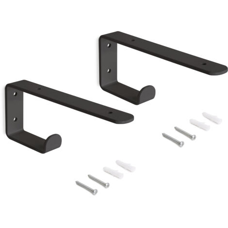 emuca juego de soportes para estante de madera shelf con colgador integrado, acero, pintado negro (1/5)