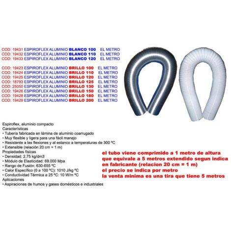 espiroflex tubo flexible alu extraccion humo blanco 100 ø -metro (caja 5 unidades)