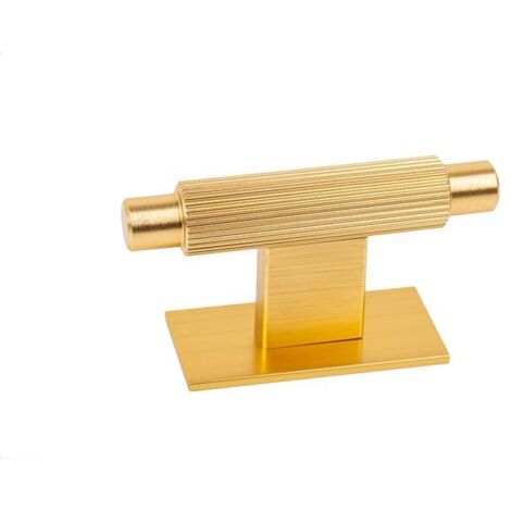 pomo aluminio modelo arpa plate con placa acabados disponibles efecto inox, negro cepillado y laton cepillado acabado laton cepillad dist. agujero 70x25